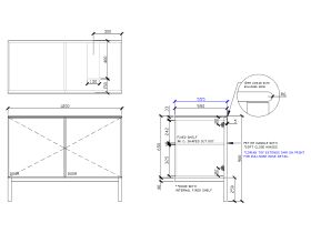 Technical Drawing - ISSY Adorn Undermount Vanity Unit with Legs Two Doors & Internal Shelves with Petite Handle 1200mm x 550mm x 900mm OFFSET RIGHT (OPENS BOTH SIDES)