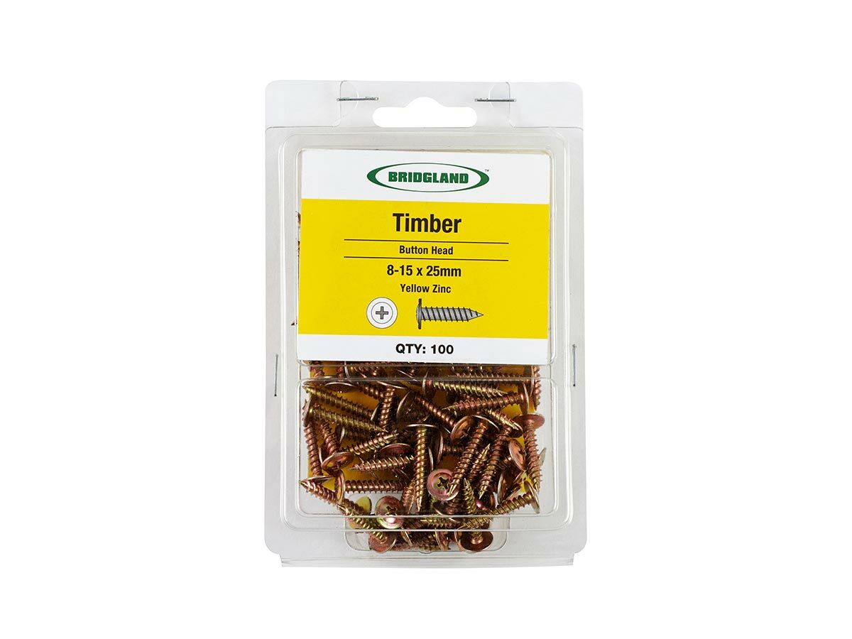 Bridgland Button Head Screw Timber Yellow Zinc 8-15 x 25mm (100)