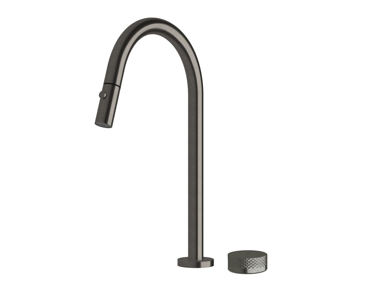Milli Pure Progressive Sink Mixer Tap Set with Pull Out Spray and Diamond Textured Handle Gunmetal (4 Star)