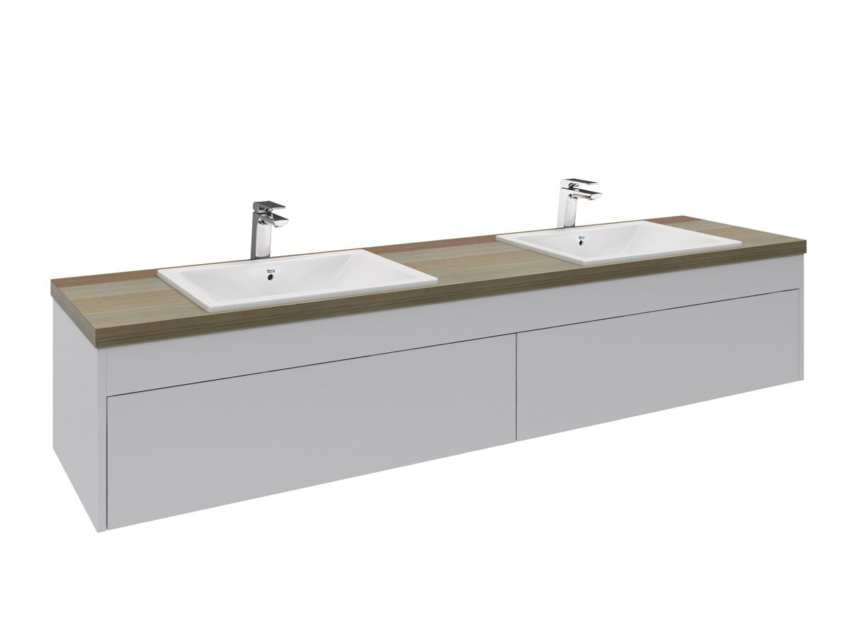 Acqua 1800mm Wall Hung Vanity Unit Double Blackbutt Timber Top from Reece