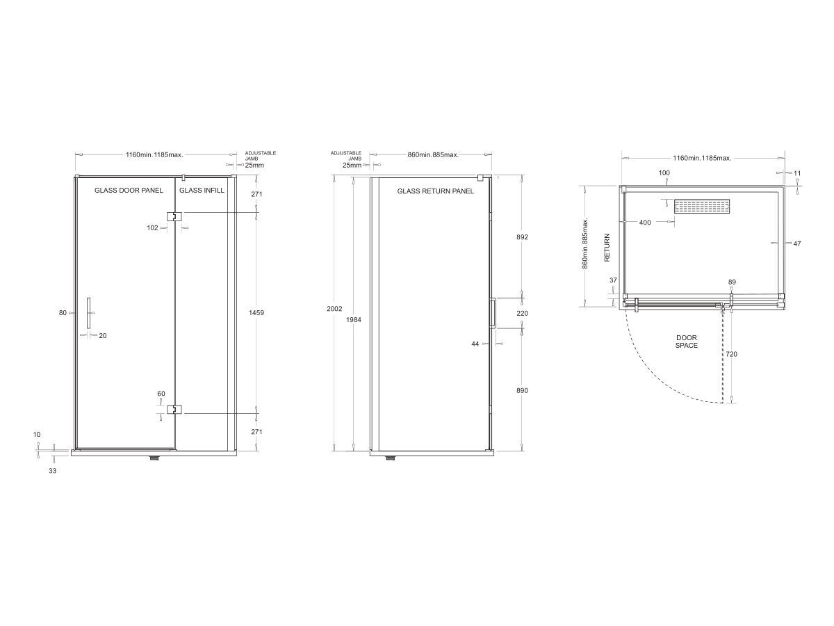 Posh Domaine MK2 1200x900 Semi Frameless Left Hand Entry Base & Screen