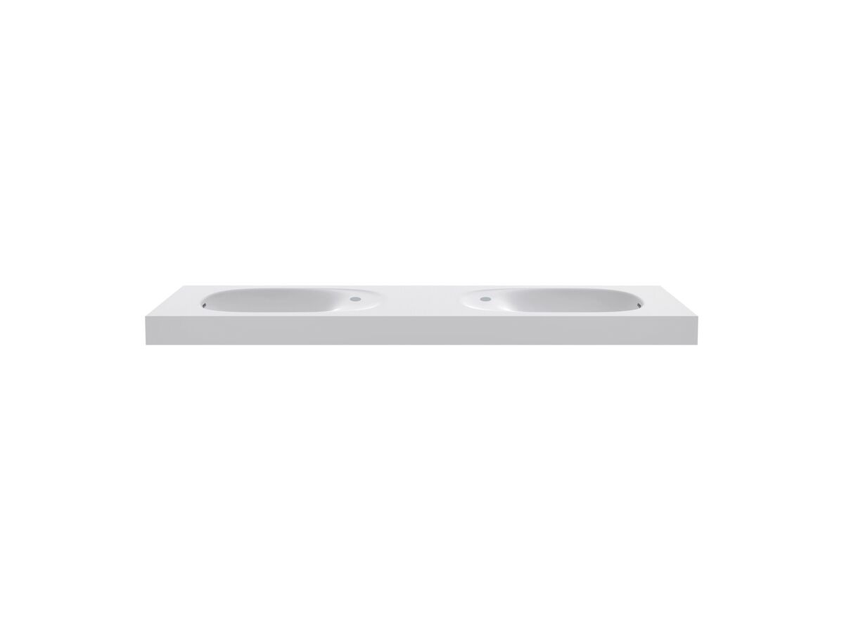 Kado Lussi 1500mm Double Wall Basin with Overflow 2 Taphole Matte White Solid Surface