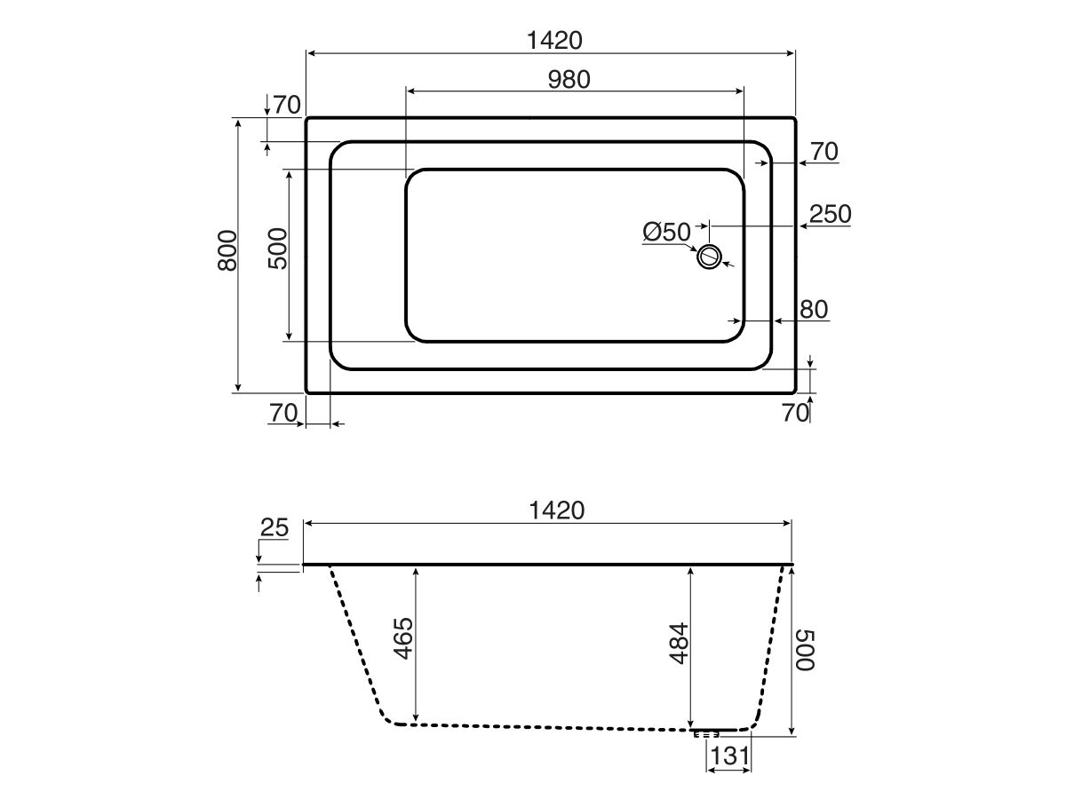 Mizu Bloc Inset Bath 1420 x 800 x 500mm White