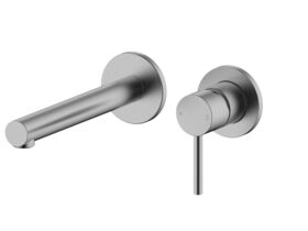 Mizu Drift Wall Basin/Bath Mixer Set Straight Spout with 2-Piece Cover Plate Brushed Gunmetal (6 Star)