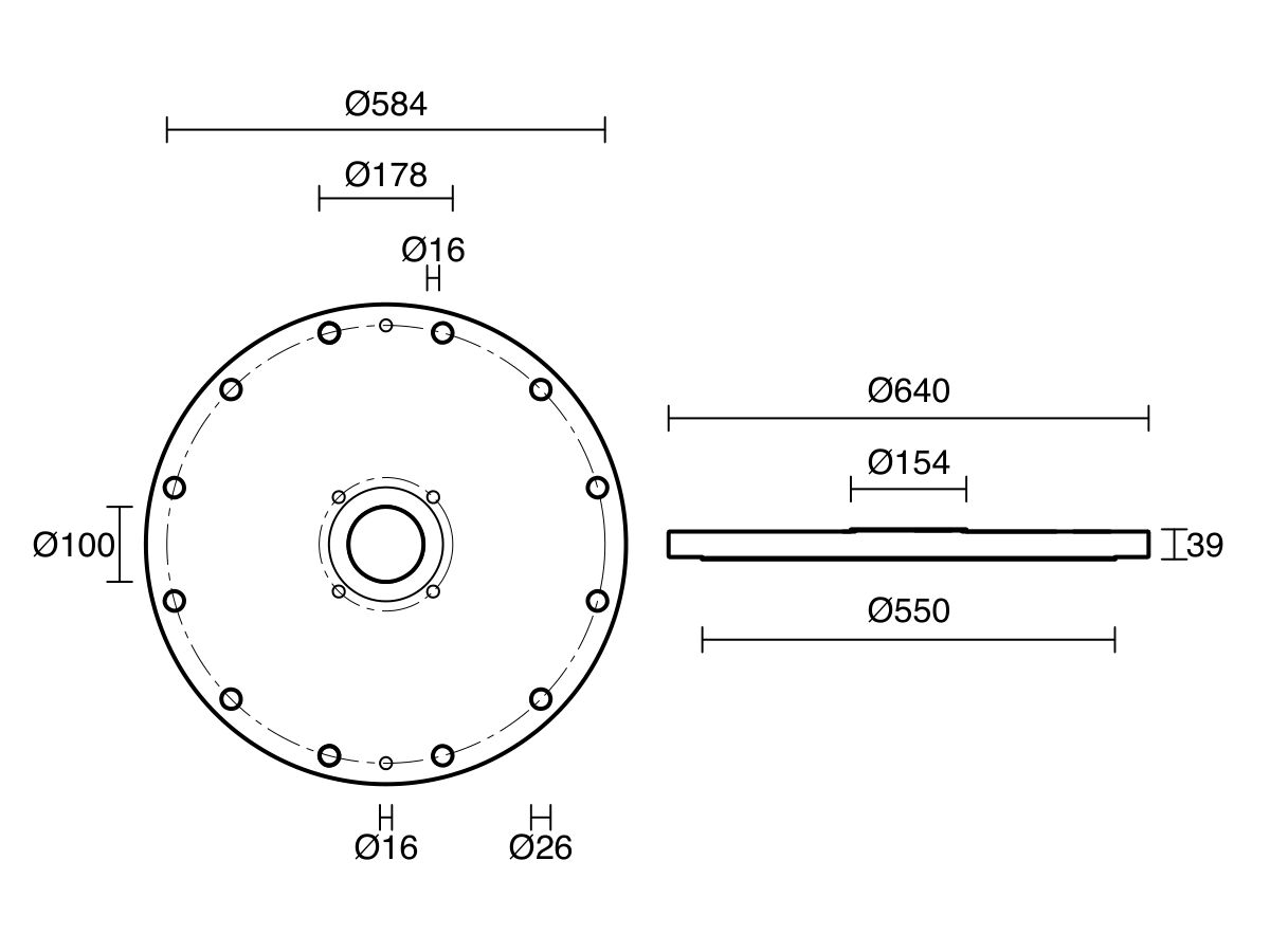 Dimax Mild Steel Offtake Flange PN16 B7 (B5) Fusion Coated DN 450mm x DN 100mm Central Offtake Complete with 4 x High Tensile Grade 8.8 M16 Studs, Nuts And Washers