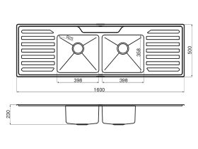AFA Cubeline Double Bowl Double Drainer Inset Sink with Quick-Fit Clips 1 Taphole 1600mm Stainless Steel