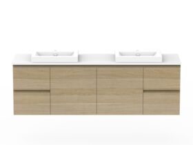 Posh Domaine Plus Conventional 1800 Double Bowl Wall Hung Vanity Unit Caesarstone Top