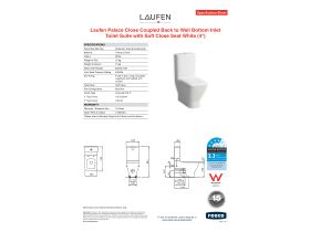 Specification Sheet - LAUFEN Palace Close Coupled Back To Wall Bottom Inlet S&P Trap Toilet Suite with Soft Close Seat White (4 Star)