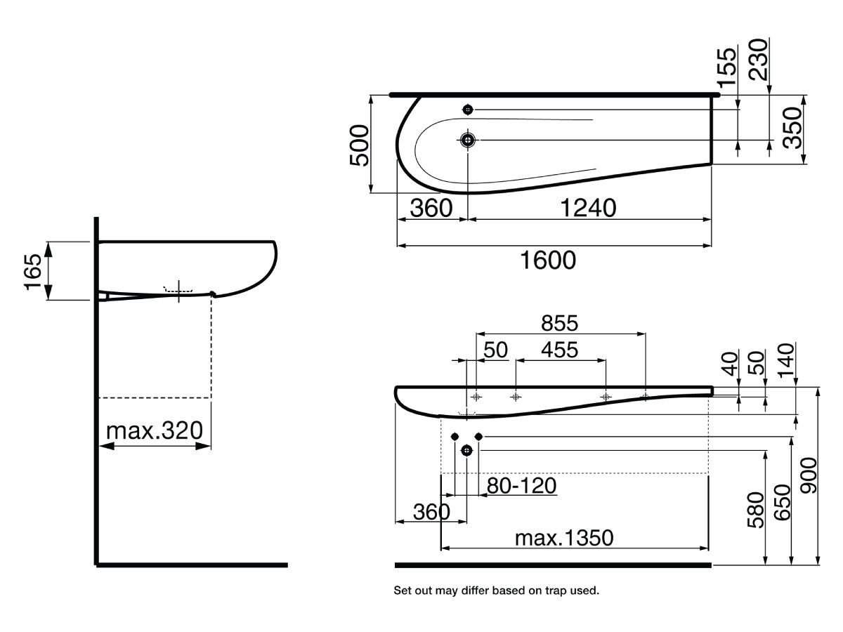 LAUFEN Alessi One Wall Basin Left Hand Basin with Fixing 1 Taphole