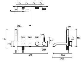 Technical Drawing - Milli Etch Bath Mixer Tap System with Handshower (3 Star)