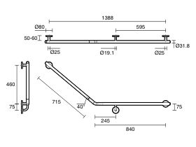 Mizu Drift 840mm x 715mm x 40 Degree Accessible Toilet Grab Rail Modular Right Hand