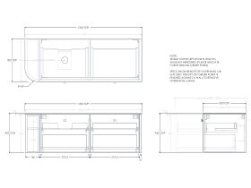 Technical Drawing - Kado Era 12mm Durasein Top Single Curve All Drawer 1350mm Wall Hung Vanity with Left Hand Basin