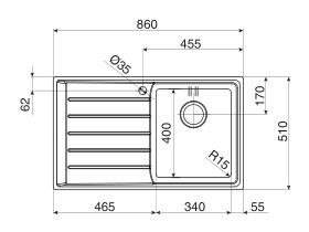 Franke Neptune Plus NPX611 Single Bowl Sink with Drainer Right Hand Bowl-Left Hand Drain Sink Only 860mm Stainless Steel