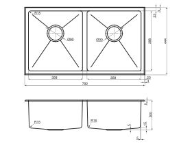 AFA Exact Double Bowl Inset / Undermount Sink No Taphole with Quick-Fit Clips 792mm Stainless Steel