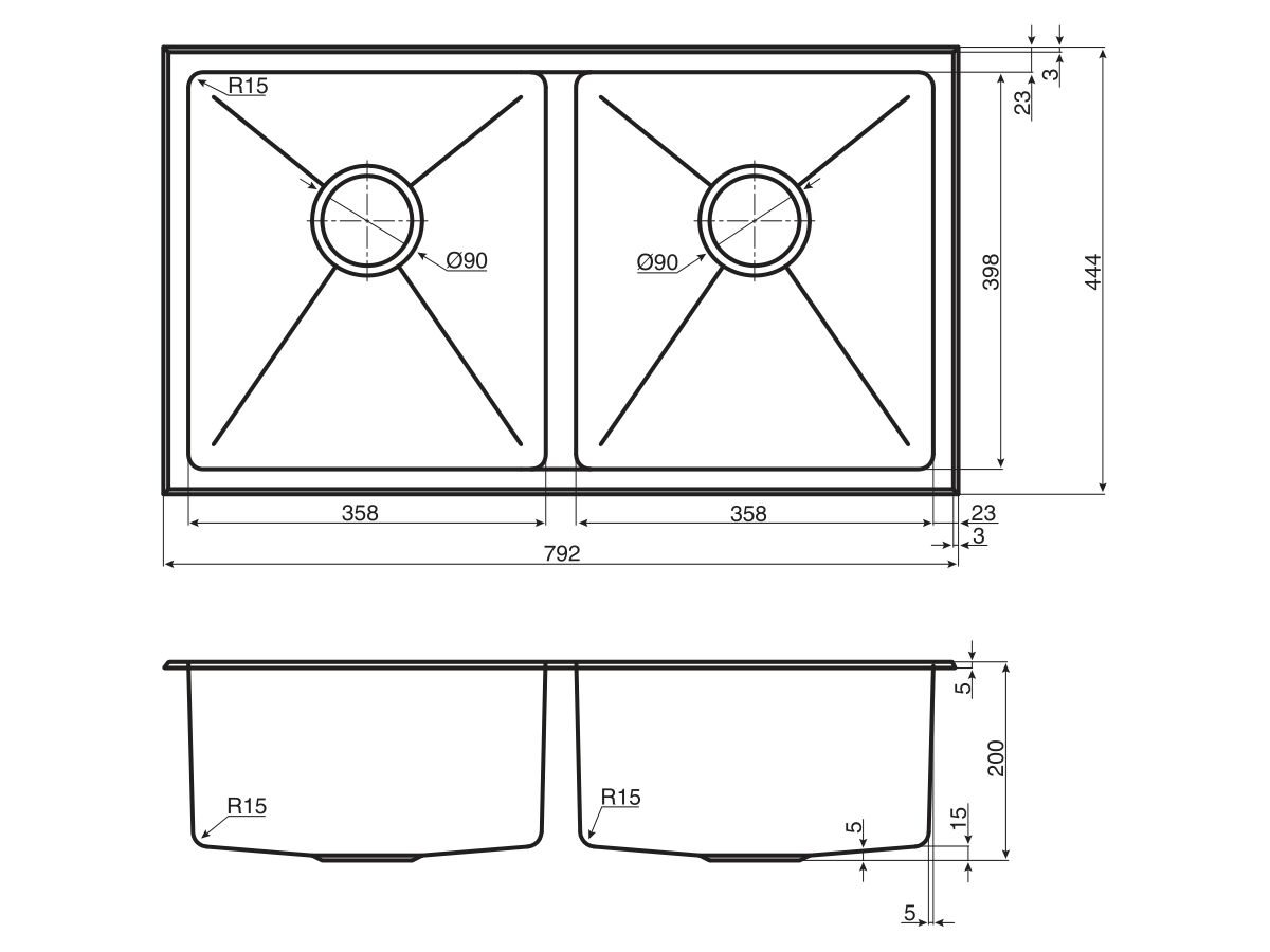 AFA Exact Double Bowl Inset/Undermount Sink No Taphole with QuickFit