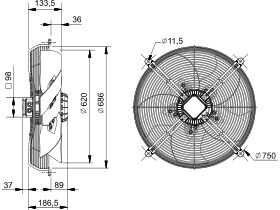 Technical Drawing - SolerPalau Fan 630mm 3Ph HRT/4-630/25BPN