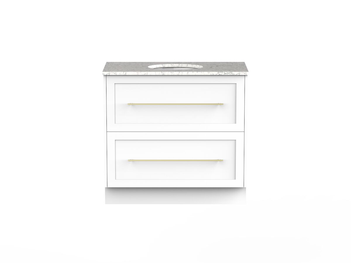 Kado Lux 900mm Vanity Unit with Kick Caesarstone Centre Bowl 2 Drawers (No Basin)