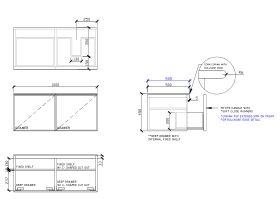 Technical Drawing - ISSY Adorn Above Counter / Semi Inset Wall Hung Vanity Unit with Two Drawers & Internal Shelves with Petite Handle 1000mm x 500mm x 450mm OFFSET RIGHT