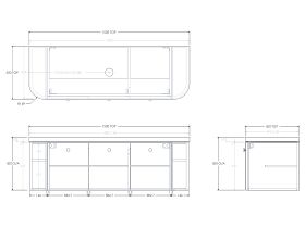 Technical Drawing - Kado Era 50mm Durasein Statement Top Double Curve All Door 1500mm Wall Hung Vanity with Center Basin