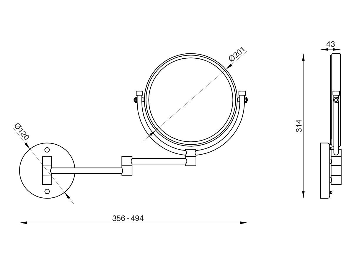 Mizu Silk Wall Mounted Pivot Arm Mirror Chrome from Reece