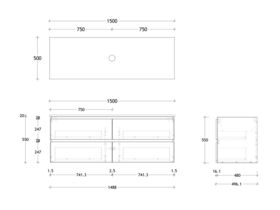 Posh Domaine Plus All-Drawer Twin 1500 Single Bowl Wall Hung Vanity Unit Caesarstone Top