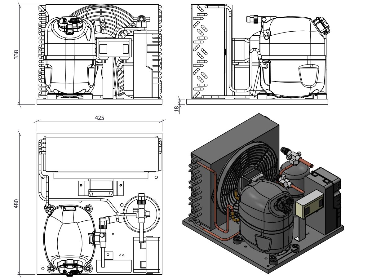 Tecumseh AJ2 HTA Condensing Unit 5/8HP R404 LBP CAJT2432ZBR-FZ-1 with Pressure Control