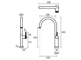 Technical Drawing - Milli Etch Gooseneck Sink Mixer (5 Star)