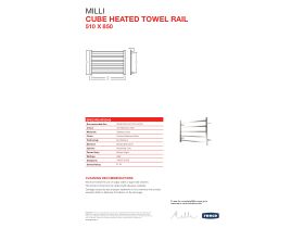 Technical Guide - Milli Cube Heated Towel Rail 510 x 850 x 120mm Polished Stainless Steel