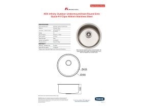 Specification Sheet - AFA Infinity Outdoor Undermount/Inset Round Sink No Taphole with Quick-Fit Clips 450mm Stainless Steel