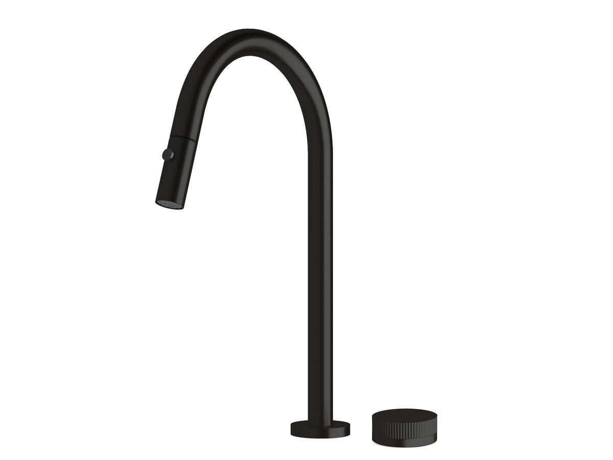 Milli Pure Progressive Sink Mixer Tap Set with Pull Out Spray and Linear Textured Handle Matte Black (4 Star)