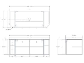 Technical Drawing - Kado Era 12mm Durasein Top Double Curve All Door 1200mm Wall Hung Vanity with Center Basin