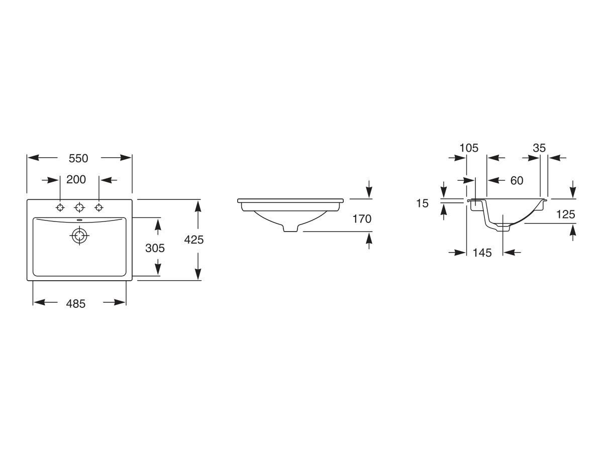 Roca Diverta Vanity Basin 1 Taphole 550mm White from Reece