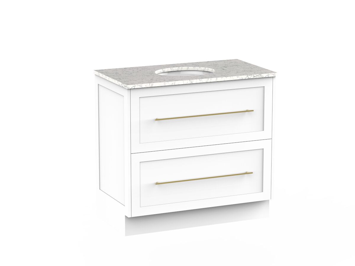 Kado Lux 900mm Vanity Unit with Kick Caesarstone Centre Bowl 2 Drawers (No Basin)