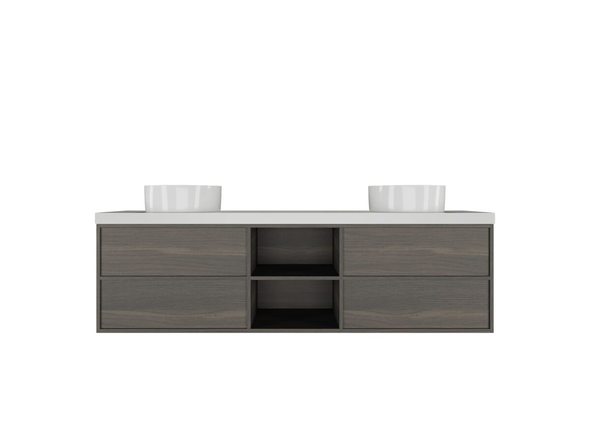 Kado Aspect 1800mm Wall Hung Vanity Unit With Shelf Double Bowl Caesarstone Top