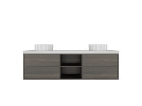 Kado Aspect 1800mm Wall Hung Vanity Unit With Shelf Double Bowl Caesarstone Top
