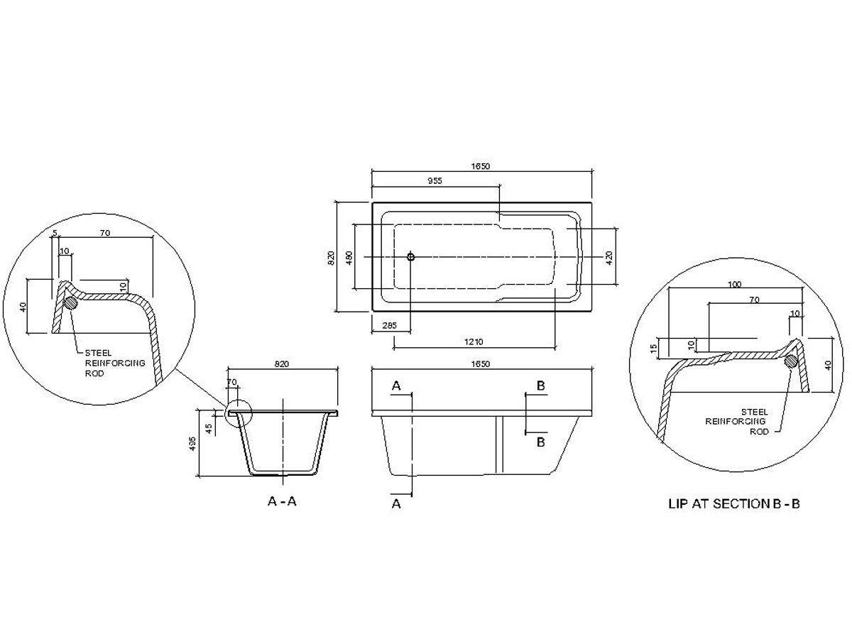 Posh Kensington Shower Bath 1650mm x 820mm x 495mm White