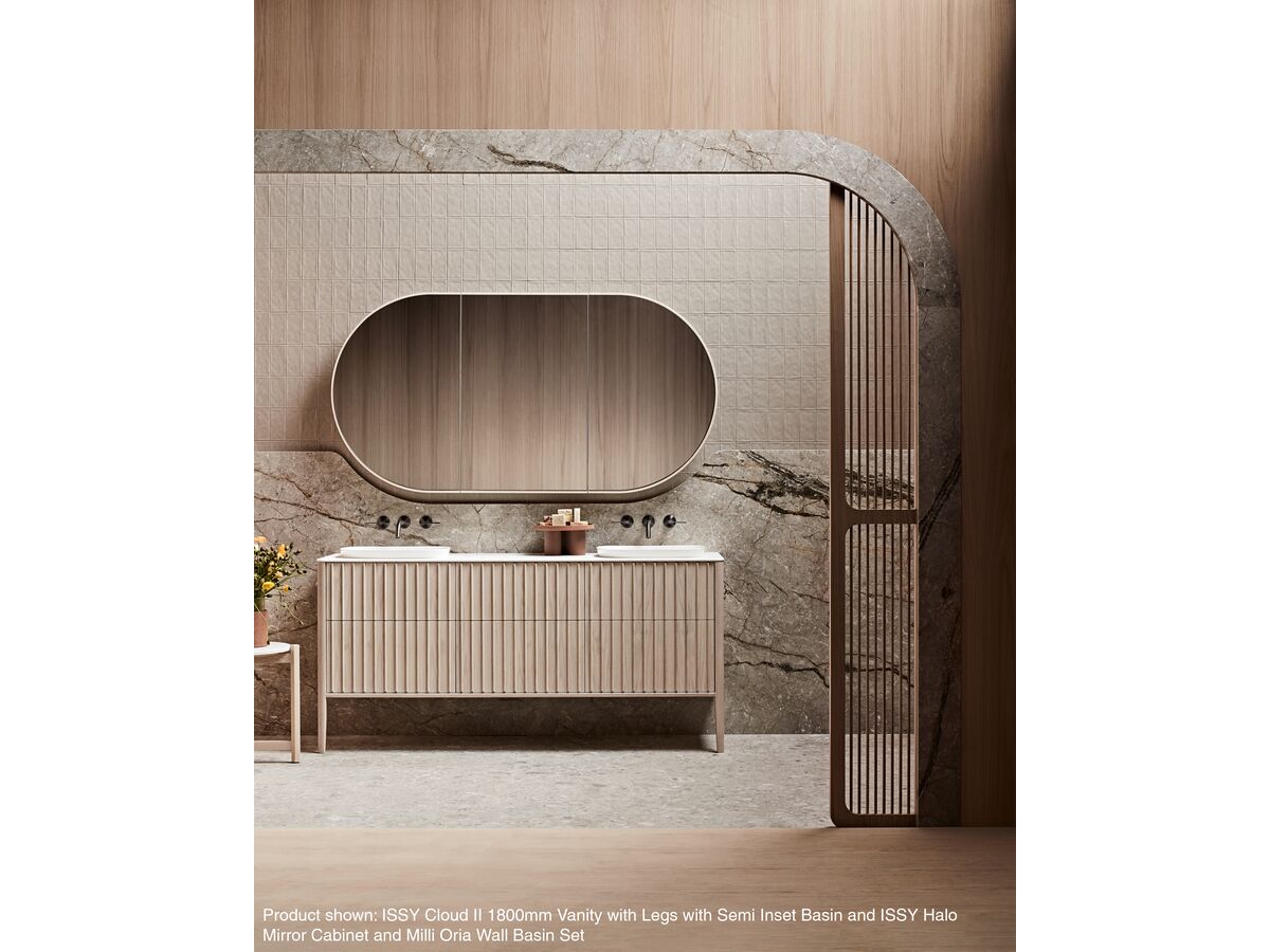 ISSY Cloud II 1800mm Vanity with Legs with Semi Inset Basin and ISSY Halo Mirror Cabinet and Milli Oria Wall Basin Set