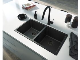 Memo Hugo Double Bowl Sink No Taphole Granite Black
