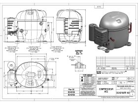 Technical Drawing - Tecumseh Compressor 1/3hp R134 LBP AE2410Y-FZ1A