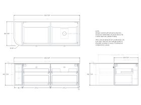 Technical Drawing - Kado Era 12mm Durasein Top Single Curve All Drawer 1350mm Wall Hung Vanity with Right Hand Basin