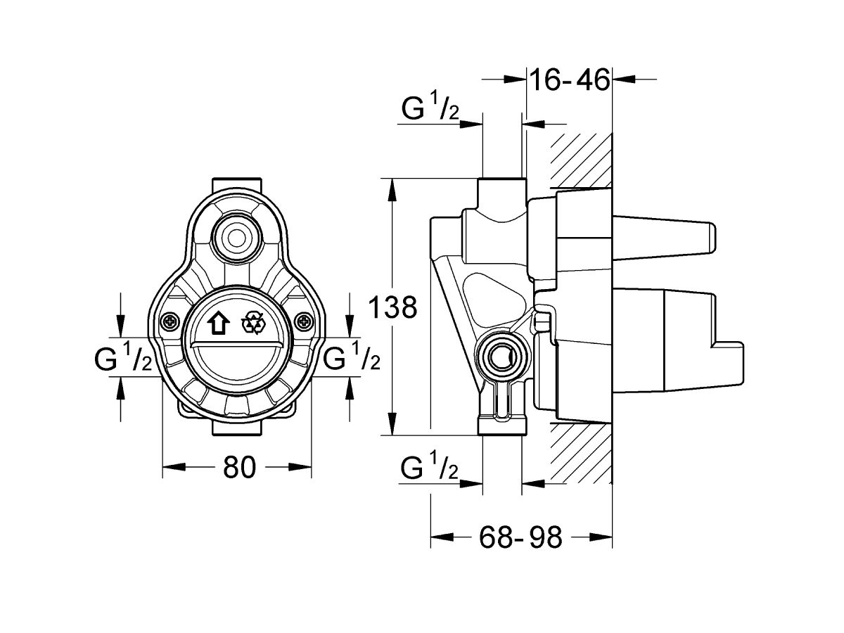 GROHE BauEdge Shower / Bath Mixer Tap with Diverter Trimset Chrome from