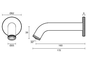 Technical Drawing - Milli Etch Wall Basin / Bath Outlet 160mm (6 Star)