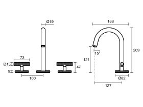 Technical Drawing - Milli Etch Basin Tap Set (6 Star)