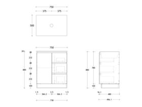 Posh Domaine Plus Conventional 750 Floor Mount Vanity Unit Caesarstone Top