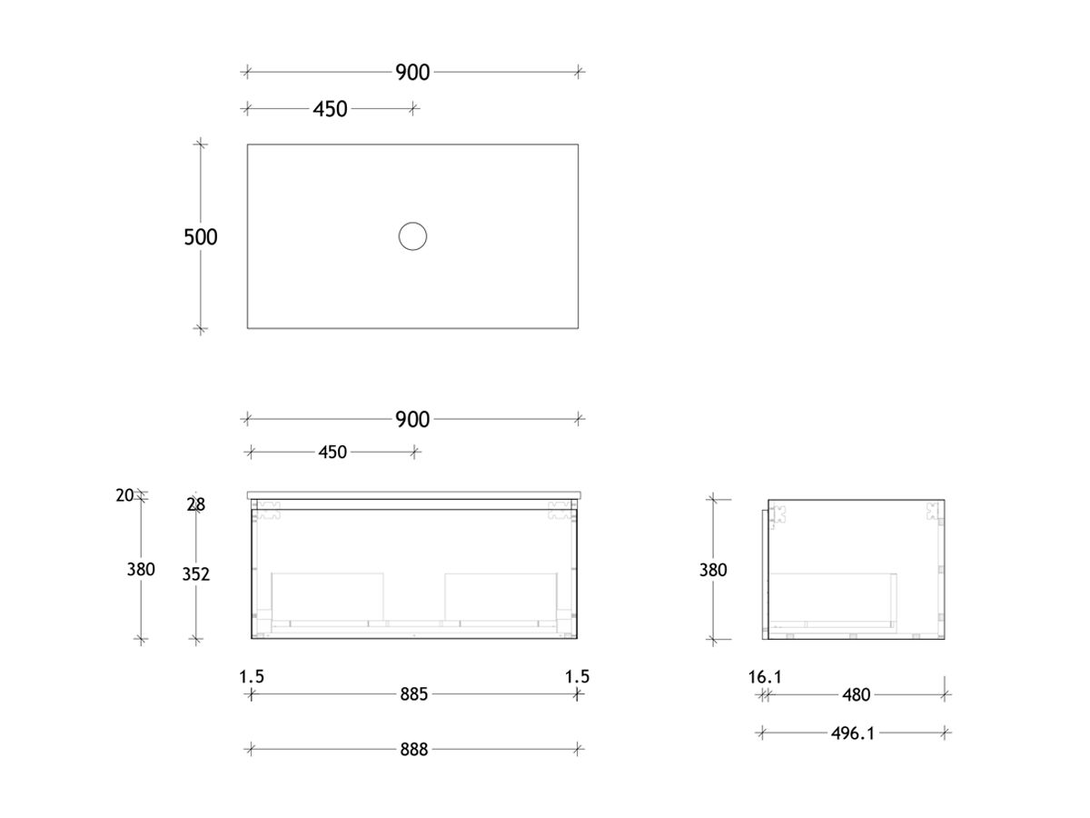 Posh Domaine Plus All-Drawer 900 Wall Hung Vanity Unit Caesarstone Top