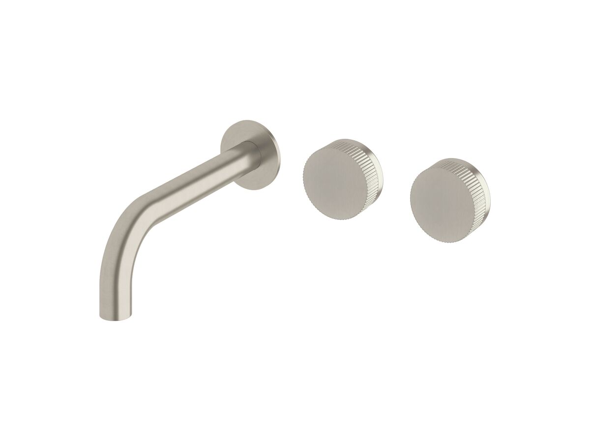 Milli Pure Wall Basin Hostess System 200mm Right Hand with Linear Textured Handles Brushed Nickel (3 Star)