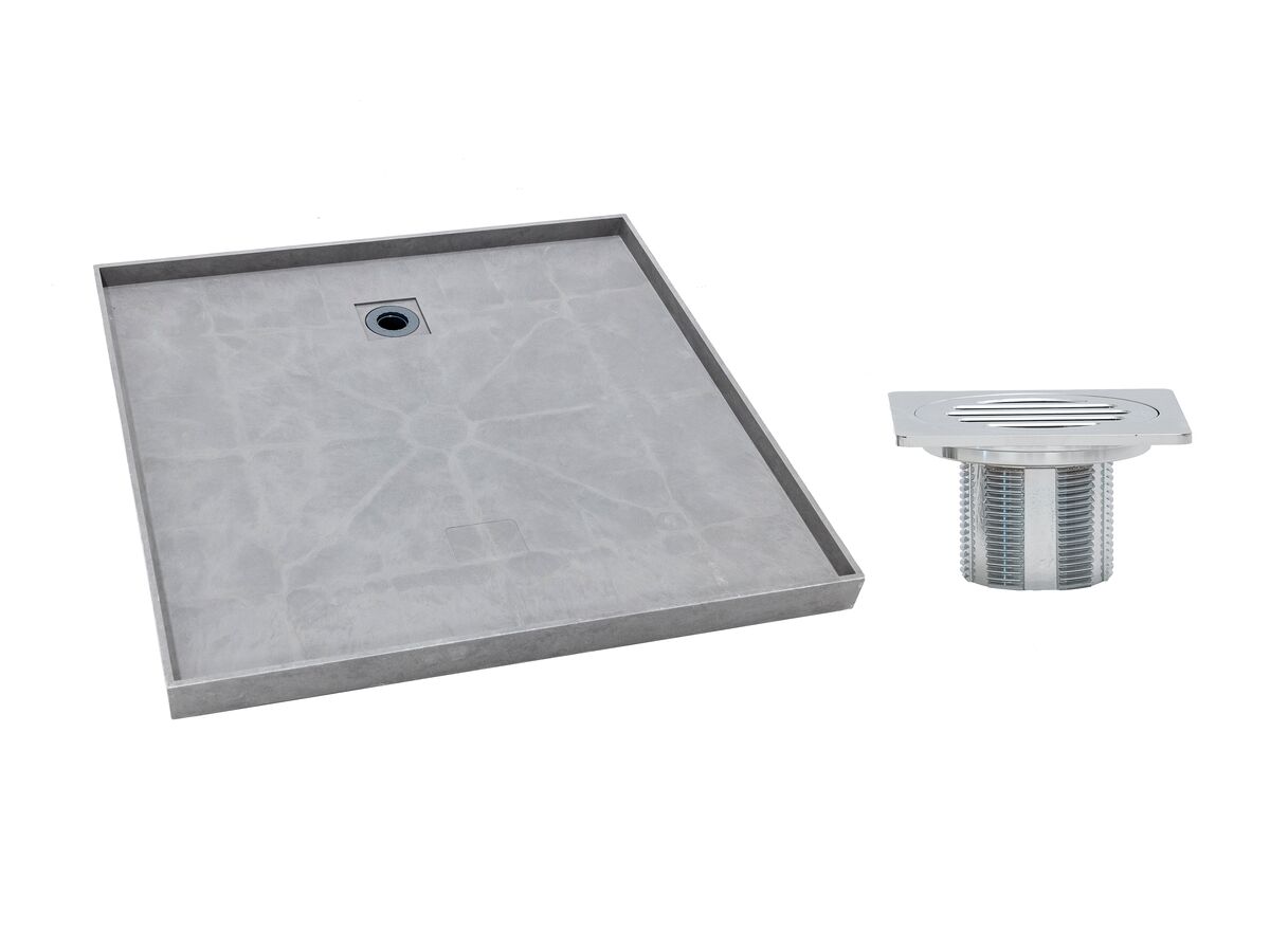 Posh Solus Tile Over Shower Tray with Rear Stainless Steel Square Floor Waste 900mm x 900mm