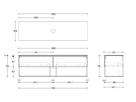 Posh Domaine and Domaine Plus 1800mm Wall Hung Vanity Unit All-Drawer Open Shelf Single Bowl Durasein Top (No Basin)