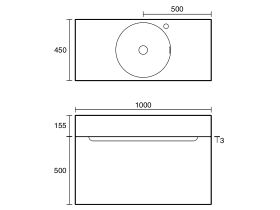 Technical Drawing - Omvivo Neo Two Wall Hung Vanity 1000mm Center Bowl
