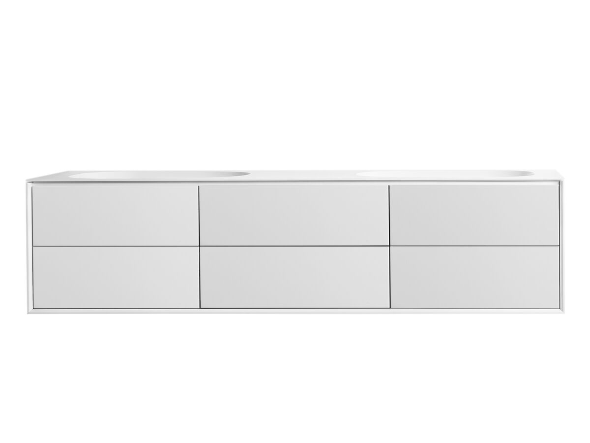 ISSY Glide Twin 1750mm & 1751mm - 2000mm Custom Wall Hung Vanity Unit Double Bowl 6 Drawers White